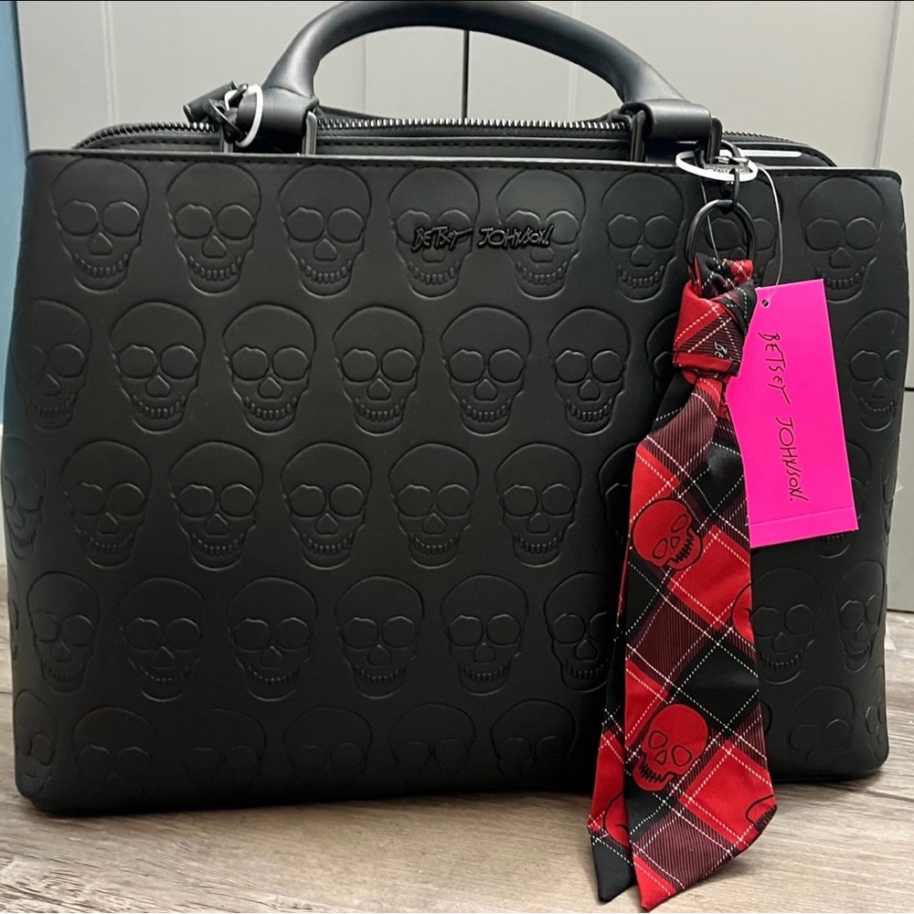 Betsey Johnson Black Skull Embossed Tote